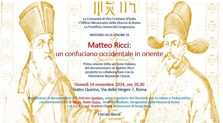 Docufilm sul gesuita Matteo Ricci girato in parte anche a S. Ignazio e al Visconti, già visto da circa un miliardo di cinesi e che viene presentato ora nella versione italiana in anteprima RAI. L’evento costituisce un importantissimo tassello nel cammino di normalizzazione tra Chiesa Cattolica e Cina.